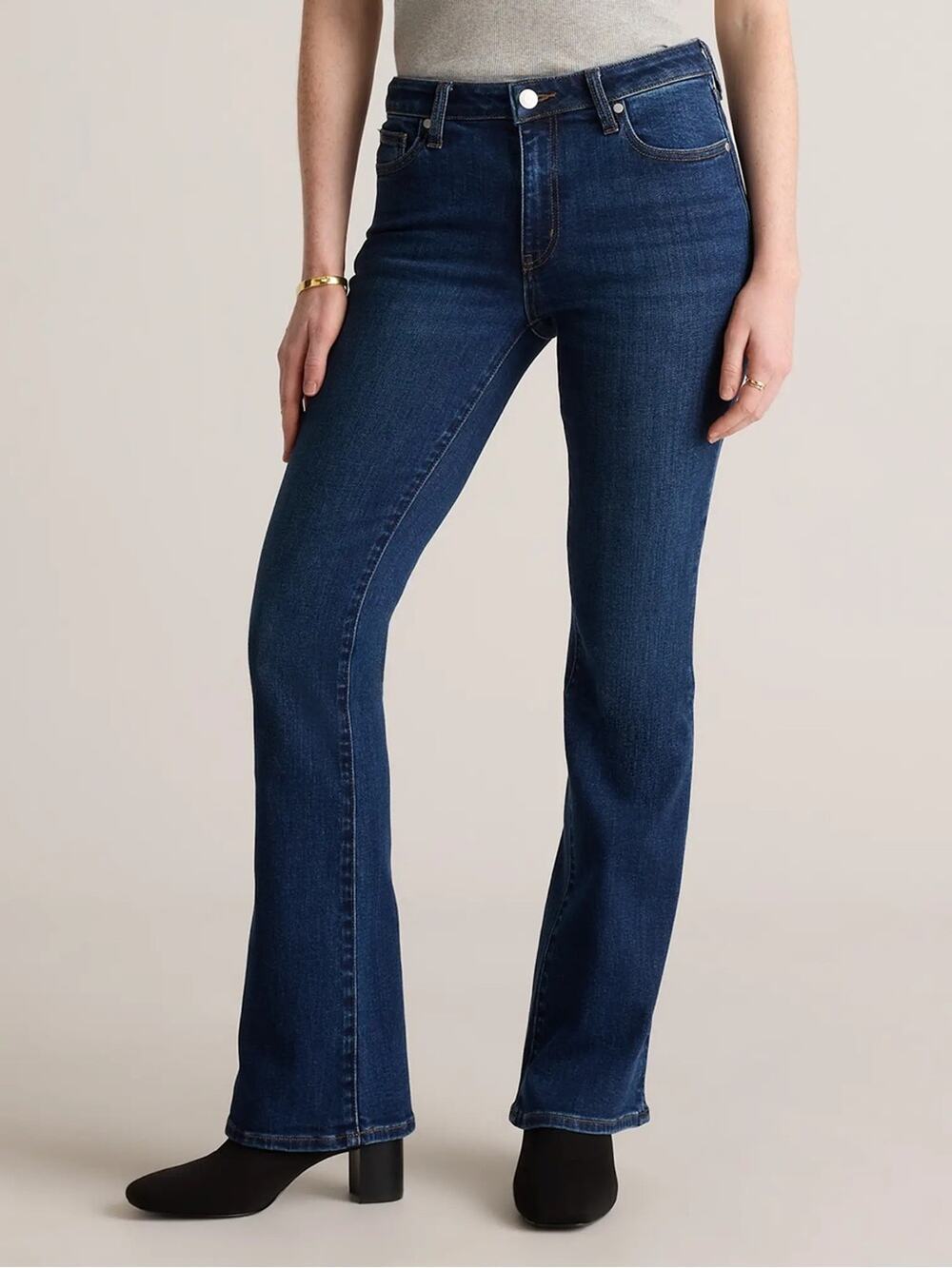 NEW Quince Luna Stretch Flare Jeans Womens 26 Regular Midnight Blue Mid Rise NWT